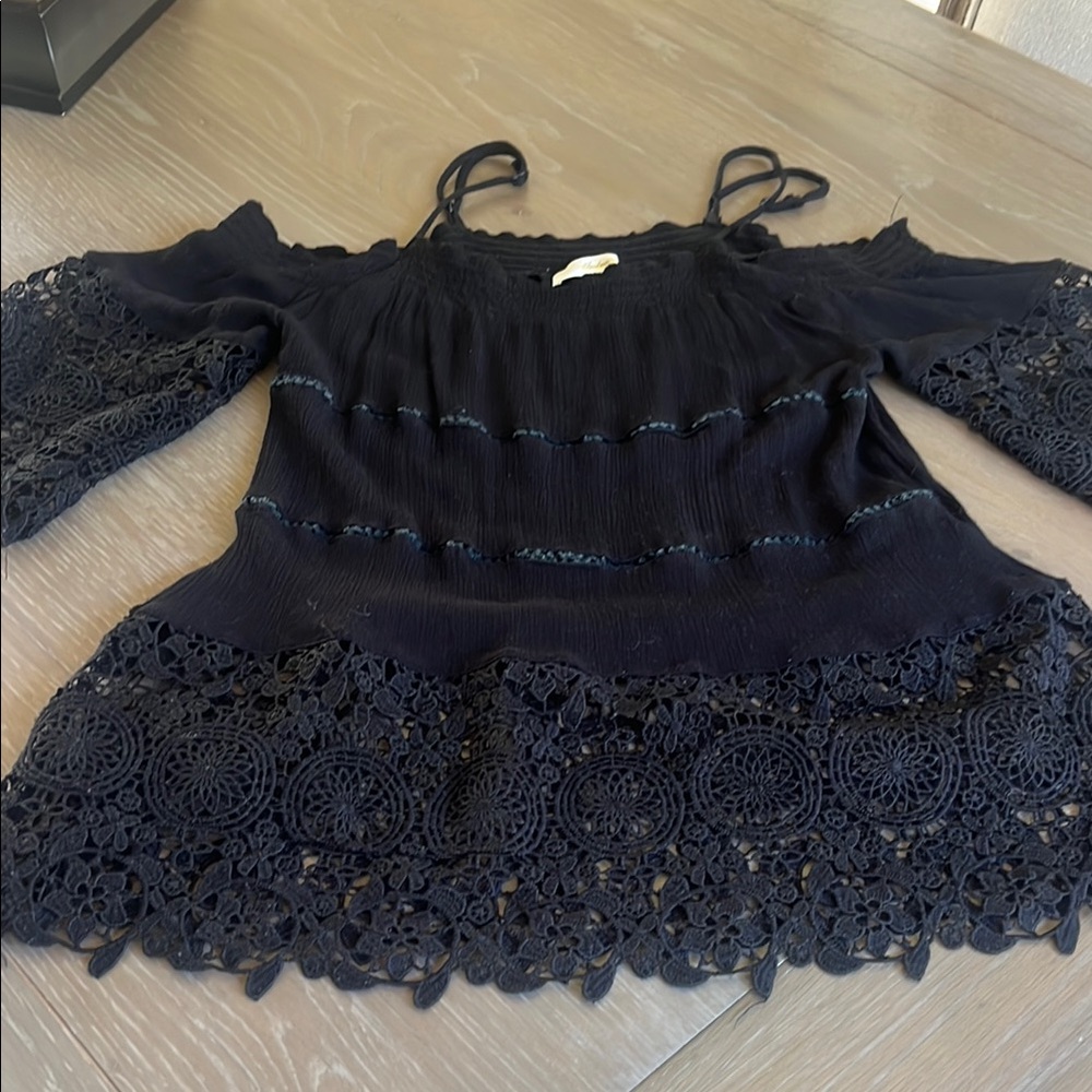 Andree Black Lace Cold Shoulder Blouse